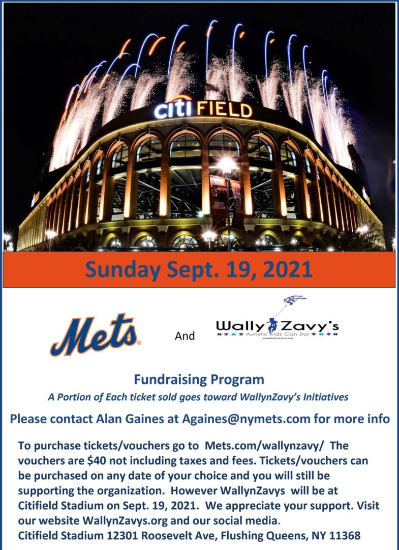 A poster advertising the mets and wally zazzy 's fundraiser.