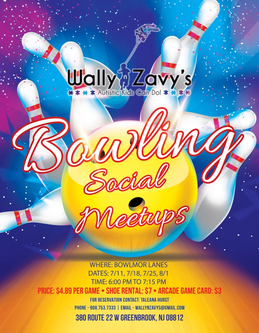 A poster of bowling with the words wally zavy 's bowling social medups.